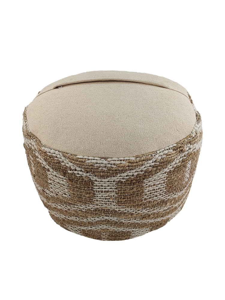 02-63-1.jpg Natural & White Color Indoor Decor Area Pouf - PF 051 (50x50x30cm) - الصورة 2