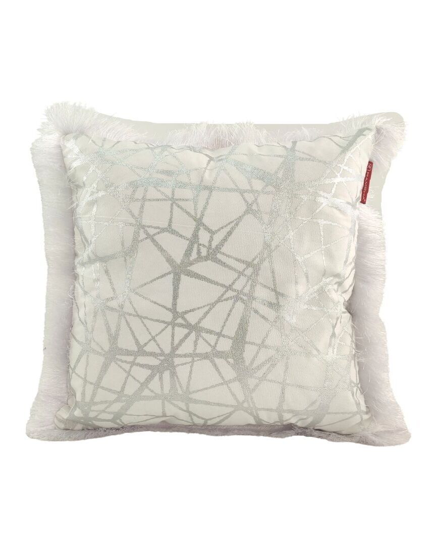zahid 3 White & Silver Color Polyester Cushion with Filler for Home Decor, Window Seat - CS 123 (45x45cm) - الصورة 1
