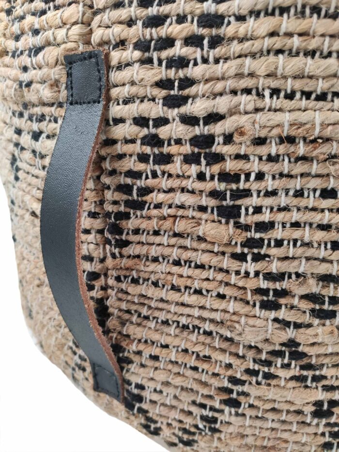 ⁦Natural and Black Color Playroom Jute & Cotton Pouf - PF 048 (50x50x30cm)⁩ - الصورة ⁦3⁩