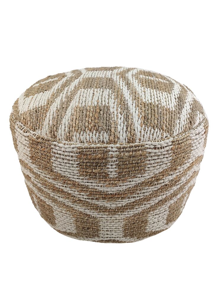 04-10-1-750x1000-1.jpg Natural & White Color Indoor Decor Area Pouf - PF 051 (50x50x30cm) - الصورة 1