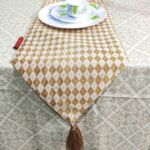 White and Gold Polyester Table Runner with Tassel for Dining and Coffee Table - TR 025 (40x260cm)