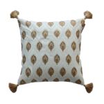 White and Gold Polyester Cushion Cover with Tassels for Sofa and Couch - CS 016 (40x40cm)