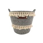 White and Black Handmade Cotton Basket with Handle for Kids Toy Storage - BS 009 (25x20x25cm)