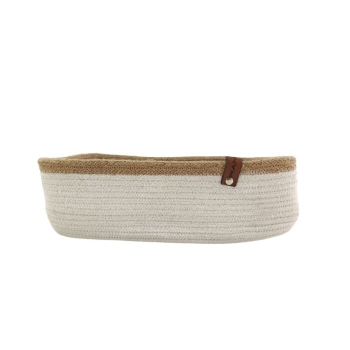 Natural and White Handmade Jute and Cotton Basket for Home Decor - BS 007 (30x20x10cm) - Image 1
