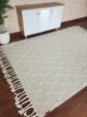 Elegant natural white wool & cotton woven rug with fringes - SRN 005 (200x300cm) by Ramsha Home