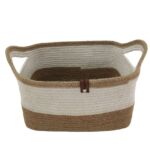Natural and White Handmade Jute and Cotton Basket with Handle for Kids Toy Storage - BS 005 (30x20x20cm)