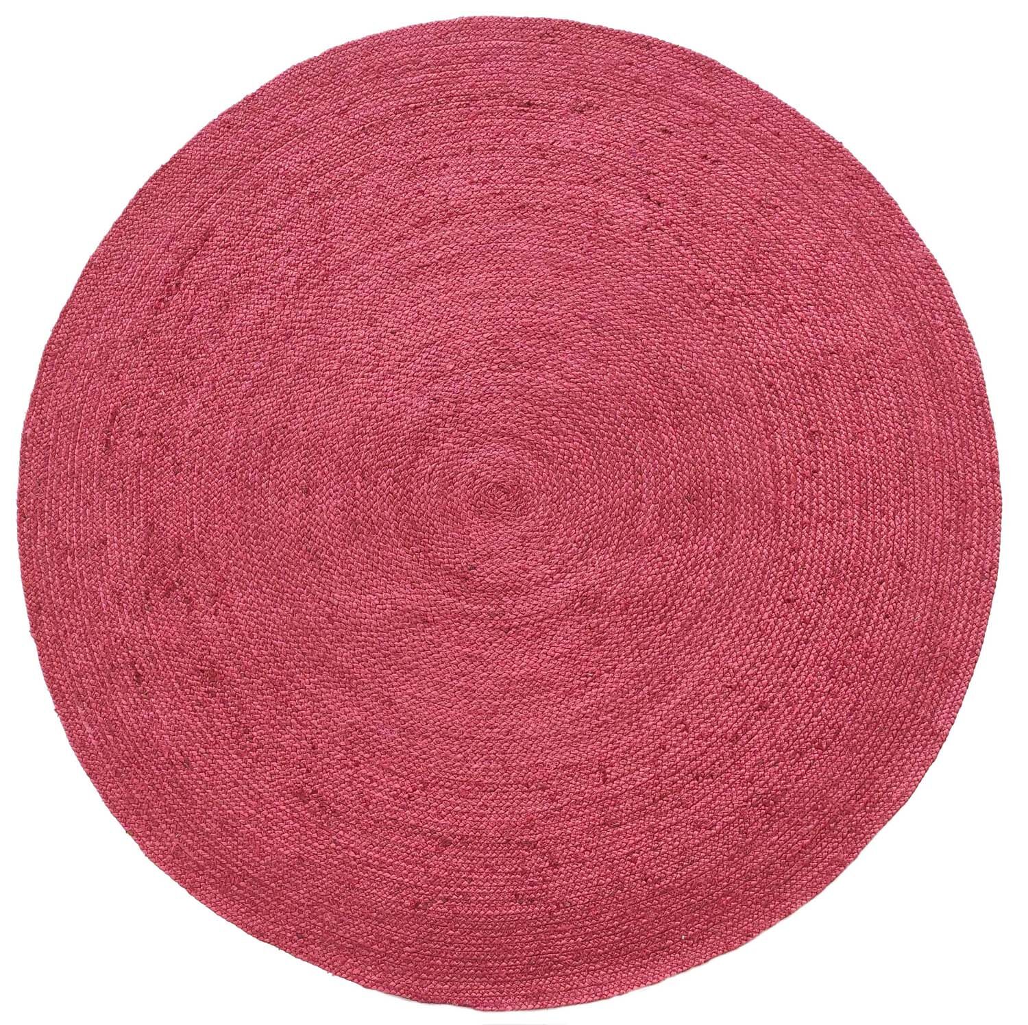 Handmade Jute Rug BR009 Red Color, Round Shape (150cm) Perfect For