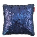 Stylish dark blue polyester cushion cover CS-022 adorned with shiny sequins for bed, couch, sofa, and car decor 40X40cm by Ramsha Home