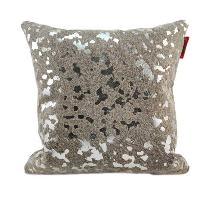 ⁦Grey & Silver Color Handmade Leather Cushion with Filler - CS 092 (45x45cm)⁩ - الصورة ⁦1⁩