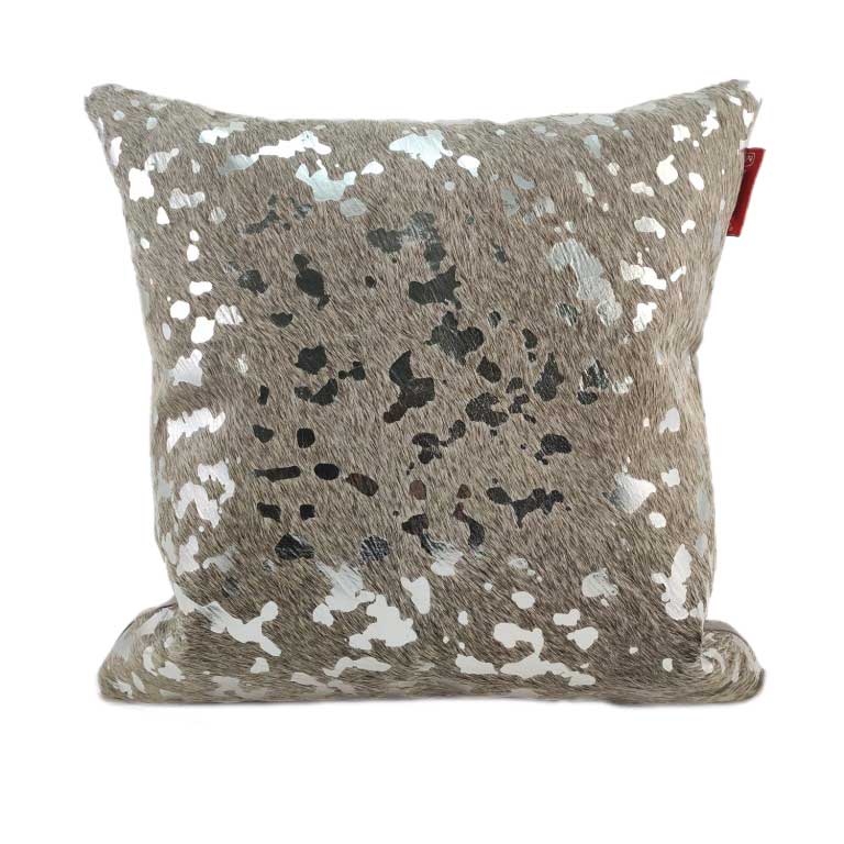 15371-1.jpg Grey & Silver Color Handmade Leather Cushion with Filler - CS 092 (45x45cm) - الصورة 1