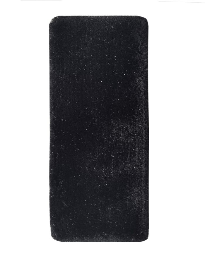 Black Glitter Polyester, Micron & Cotton Bedroom Decor Shaggy Rug - MPV 07 (60x180cm)