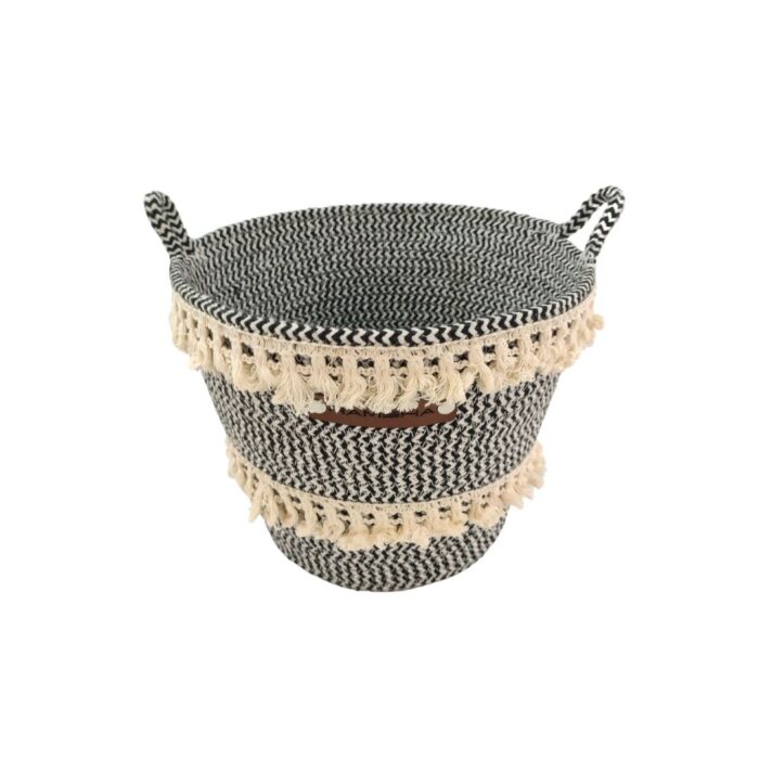 White and Black Handmade Cotton Basket with Handle for Kids Toy Storage - BS 009 (25x20x25cm) - Image 2