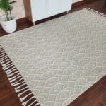 Natural white color woven rug with fringes - SRN 007 (170x240cm) by Ramsha Home