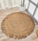 Handmade natural braided jute floor round rug with fringes BR 015 (90cm)