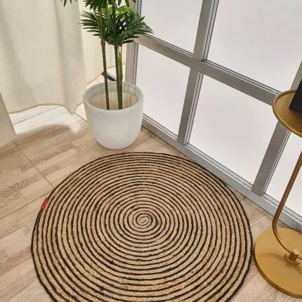Handmade Braided Rug - BR 013, Natural Color with Gold Border, Round Shape (90cm) - Perfectly Suitable for Dining Room and Drawing Room Ramsha Home 3