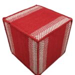 Red and White Color Cotton Pouf for Living Room - PF 001 (40x40x40cm)