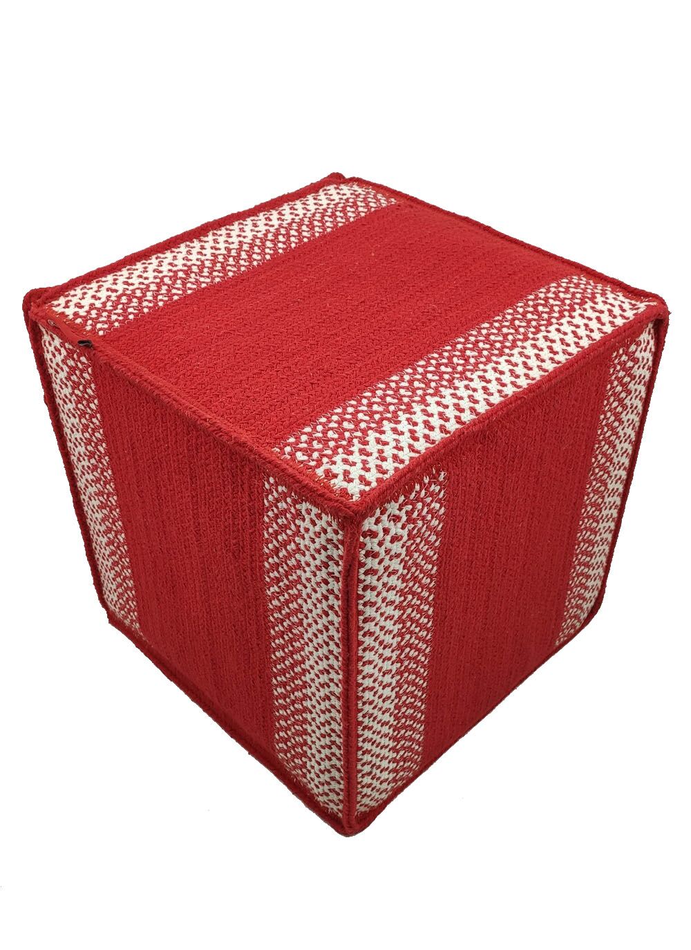296241-1000x1374-1.jpg Red and White Color Cotton Pouf for Living Room - PF 001 (40x40x40cm) - الصورة 1