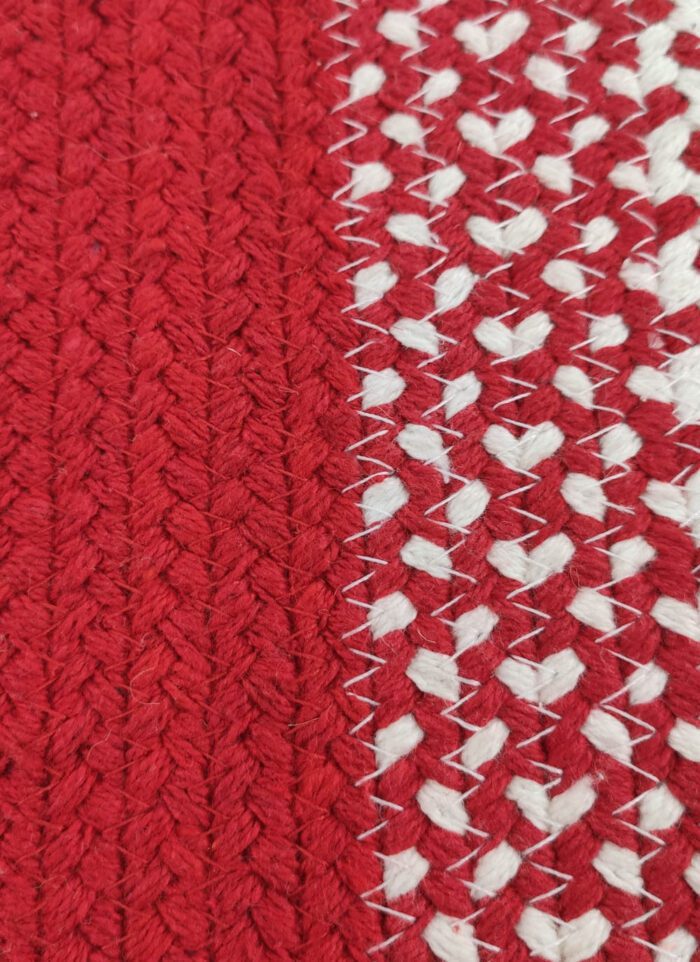 ⁦Red and White Color Cotton Pouf for Living Room - PF 001 (40x40x40cm)⁩ - الصورة ⁦3⁩