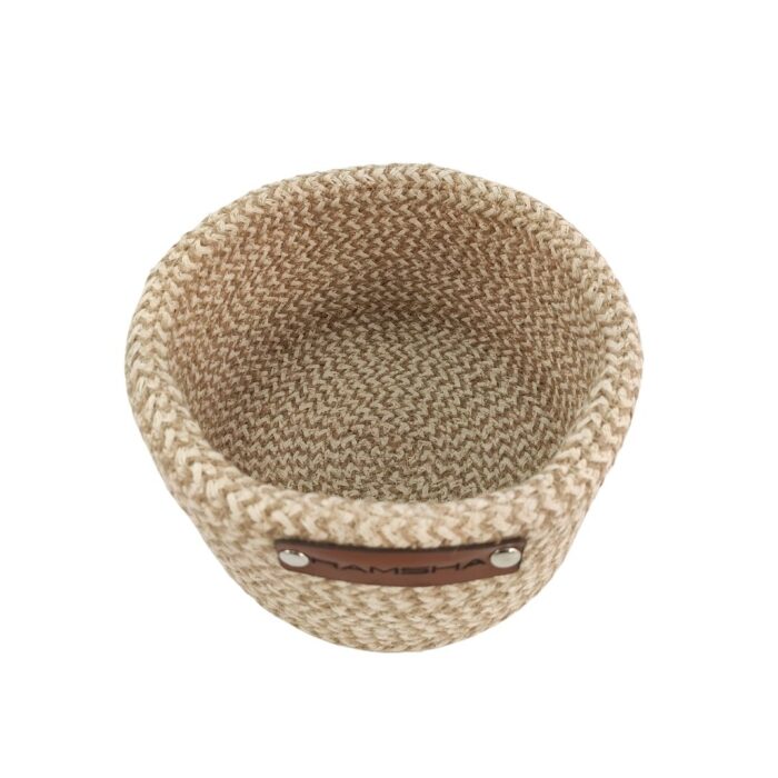 Natural and White Handmade Jute and Cotton Basket for Home Decor - BS 008 (12x20cm) - Image 2
