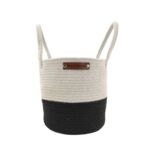 White and Black Handmade Cotton Basket with Handle for Kids Toy Storage - BS 006 (25x25cm)