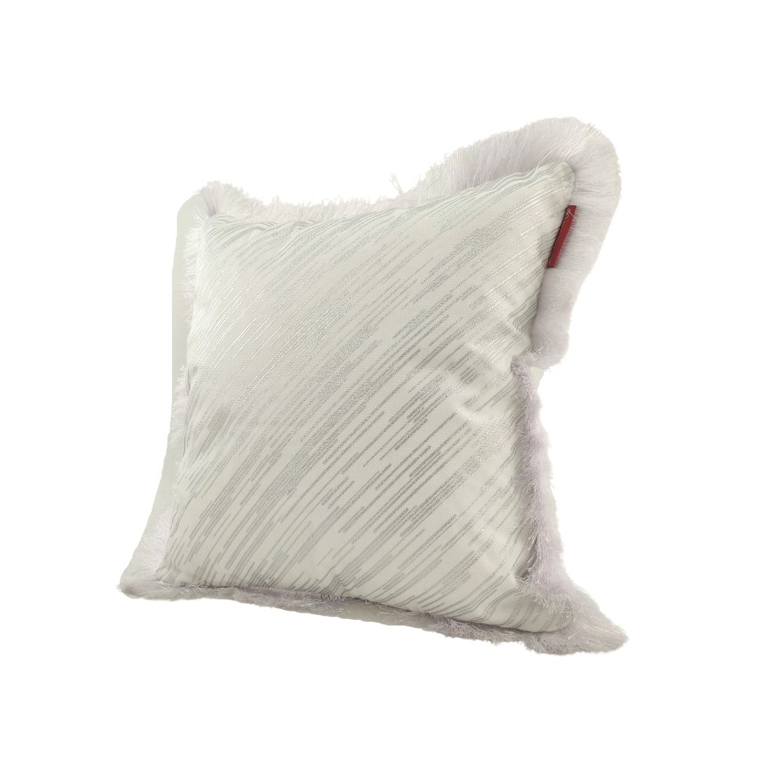 5-2-2.jpg White & Silver Home Decor Window Seat Polyester Cushion Cover with Filler and Fringes - CS 124 (45x45cm) - Image 2