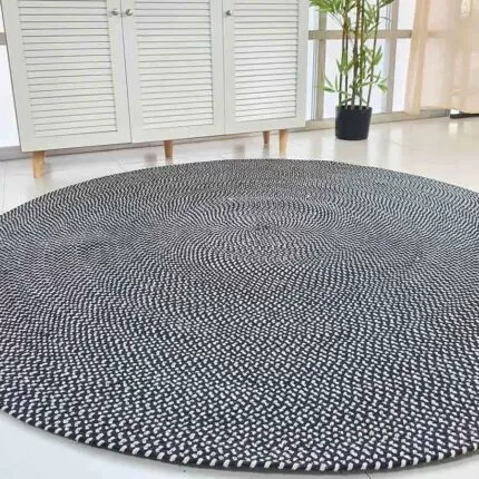 Luxurious Handmade Black & White Color Cotton Round Rug - BR 007 (90cm)