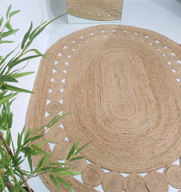 Handmade Braided Jute Floor Rug - BR 032, Natural Color, Oval Shape by Ramsha Home