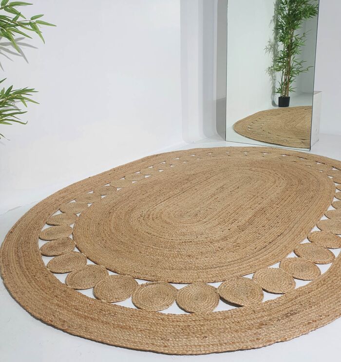 Top View Handwoven Braided Jute Floor Rug - Oval Shape, Natural Fiber by Ramsha Home