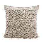 Natural White Cotton Macrame Cushion Cover with Filler for Bedroom, Living Room, and Hallway - CS 170 (60x60cm)