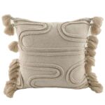 Natural & White Color Cotton Embroidery Cushion with Tassel for Home Decor, Bedroom, Car - CS 009 (40x40cm)