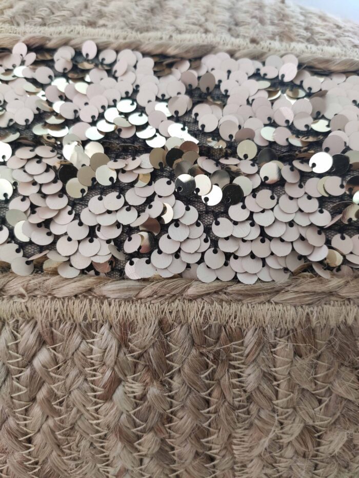 ⁦Multi Color Jute and Polyester Decor Sequence Pouf - PF 007 (40x40x40cm)⁩ - الصورة ⁦3⁩