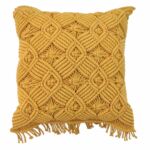 Yellow Color Cotton Macrame Cushion with Fringes for Couch, Window Seat - CS 036 (45x45cm)