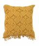 Yellow Color Cotton Macrame Cushion with Fringes for Couch, Window Seat - CS 036 (45x45cm)