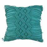 Turquoise Cotton Macrame Cushion with Fringes for Couch, Window Seat - CS 037 (60x60cm)