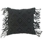 Black Cotton Macrame Cushion Cover with Fringes for Couch and Window Seat - CS 039 (45x45cm)