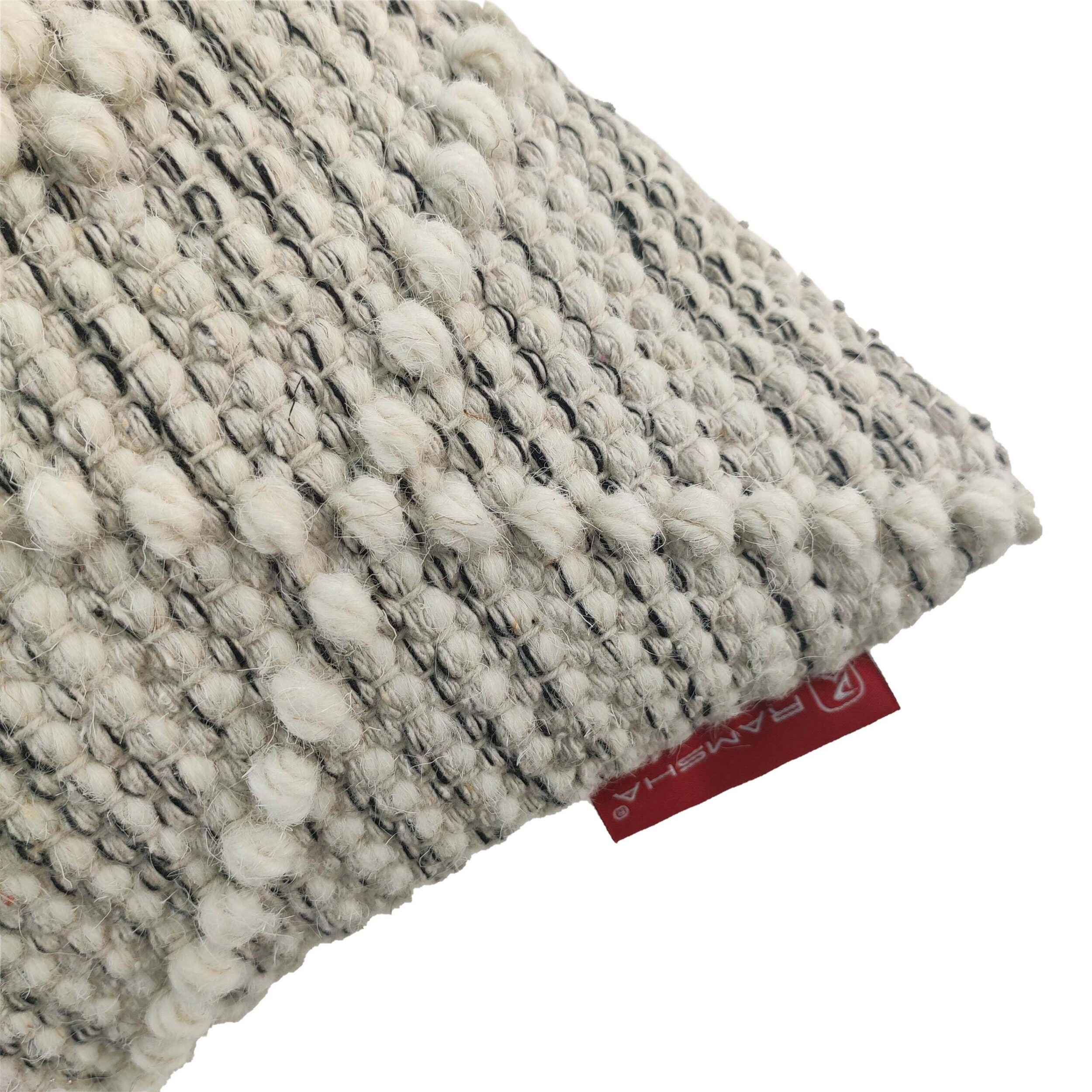 IMG_20220203_155525-scaled-2.jpg Natural and Black Handmade Cotton and Wool Woven Cushion Cover for Hallway and Window Seat - CS 048 (60x60cm) - الصورة 3