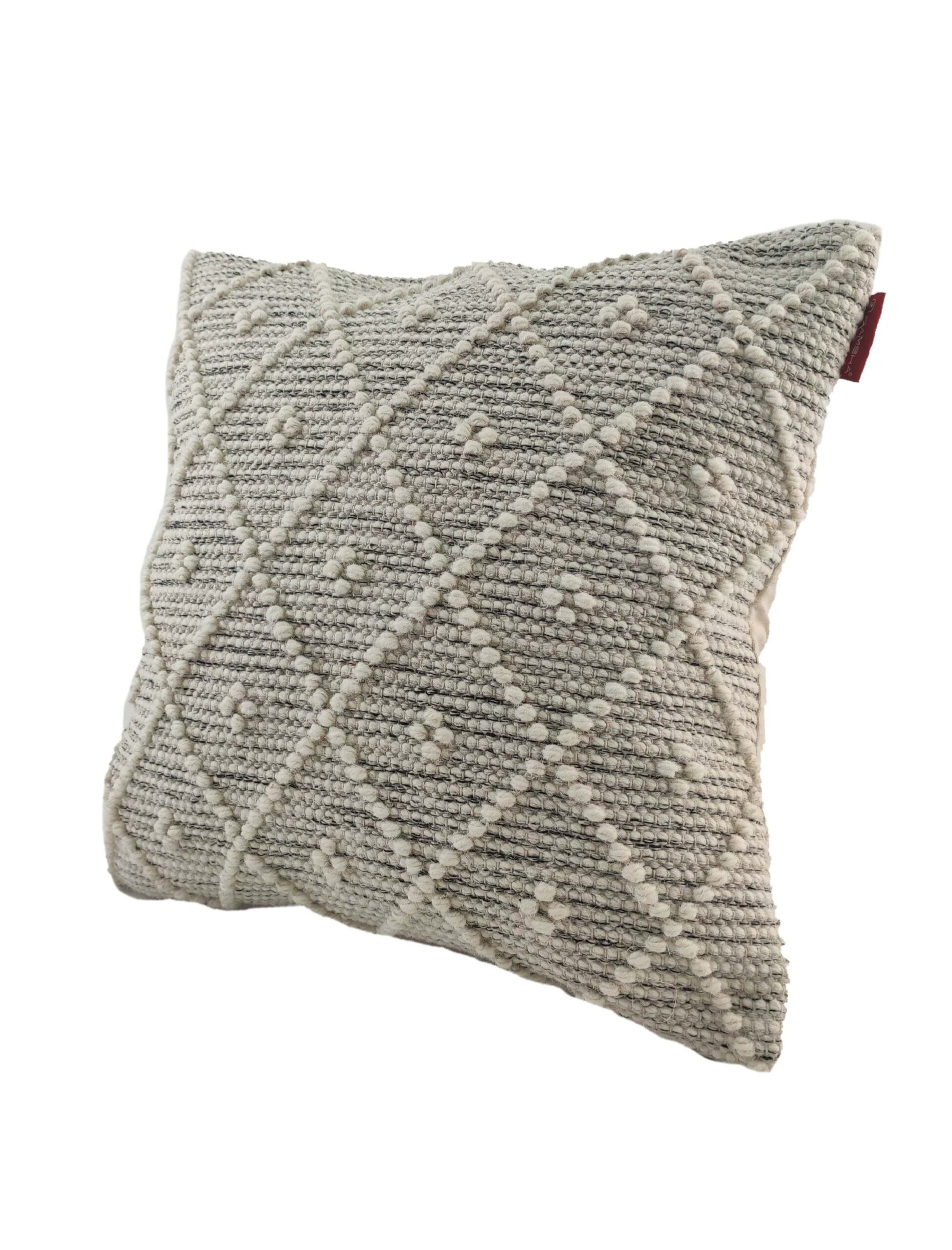 IMG_20220203_155720-scaled-2.jpg Natural and Black Handmade Cotton and Wool Woven Cushion Cover for Hallway and Window Seat - CS 048 (60x60cm) - الصورة 2