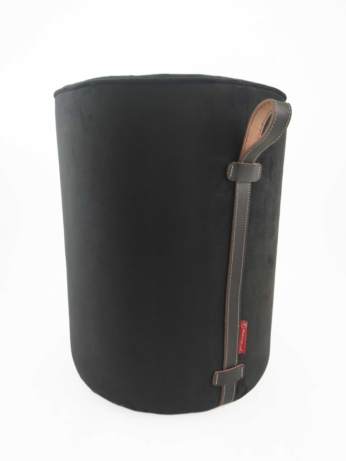 ⁦Black Color Polyester Pouf with Leather Handle for Study Room - PF 024 (40x40x50cm)⁩ - الصورة ⁦2⁩