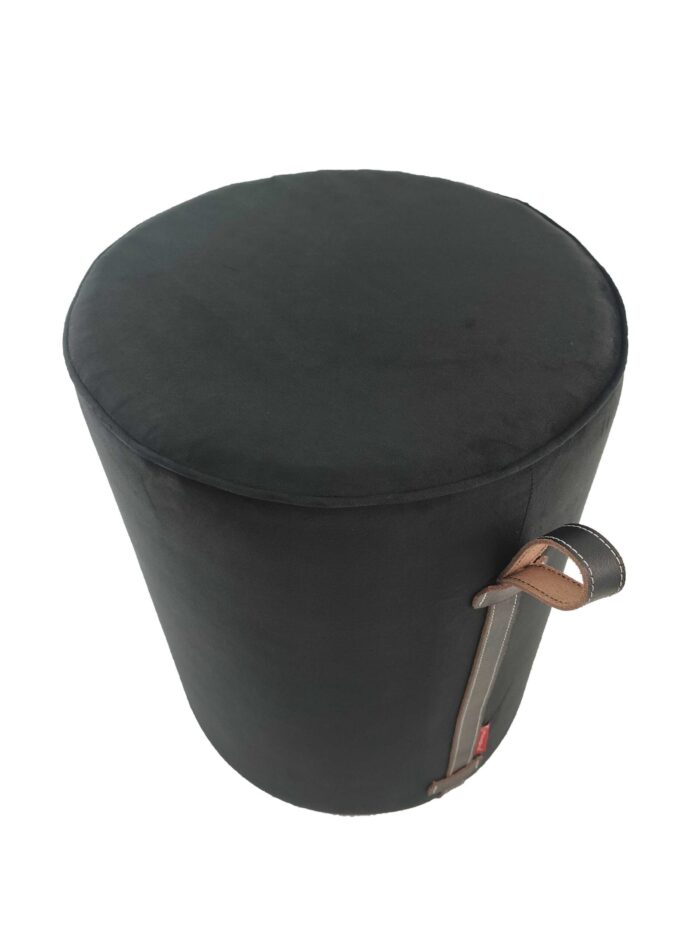 ⁦Black Color Polyester Pouf with Leather Handle for Study Room - PF 024 (40x40x50cm)⁩ - الصورة ⁦5⁩