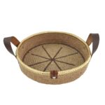 Natural Jute Basket with Leather Handle for Fruit and Vegetable Storage - BS 011 (28x7cm)