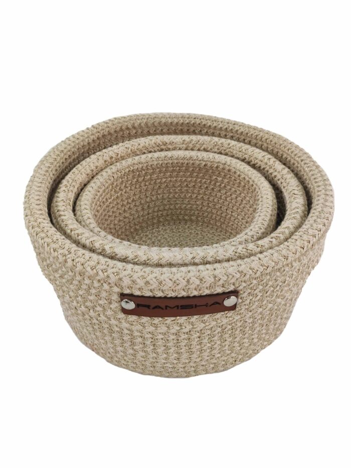 ⁦Natural and White Modern Cotton Basket Set for Home Decor - BS 013 (27x22x16cm)⁩ - الصورة ⁦1⁩
