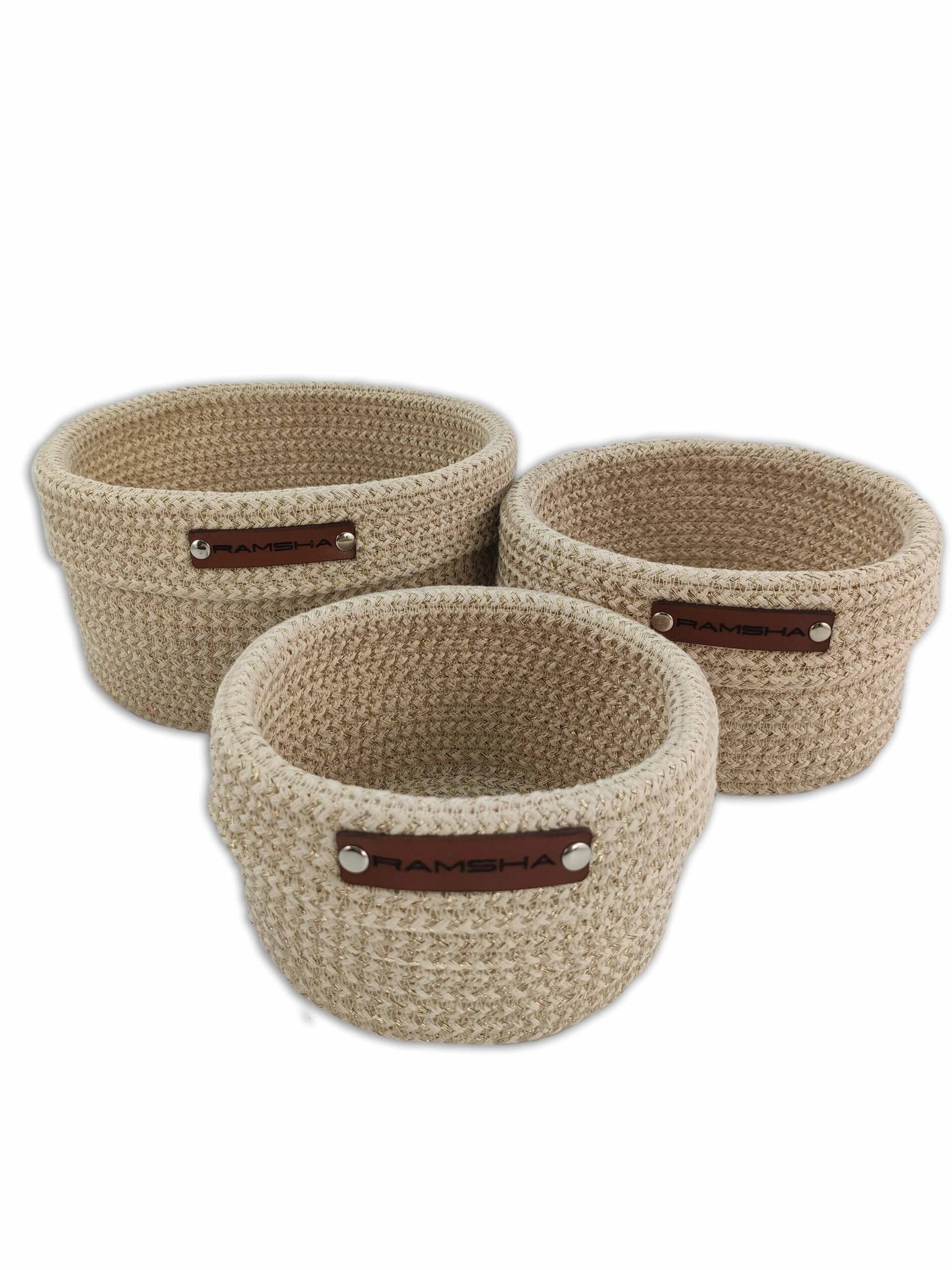 IMG_20220316_154443-scaled-1.jpg Natural and White Modern Cotton Basket Set for Home Decor - BS 013 (27x22x16cm) - الصورة 2