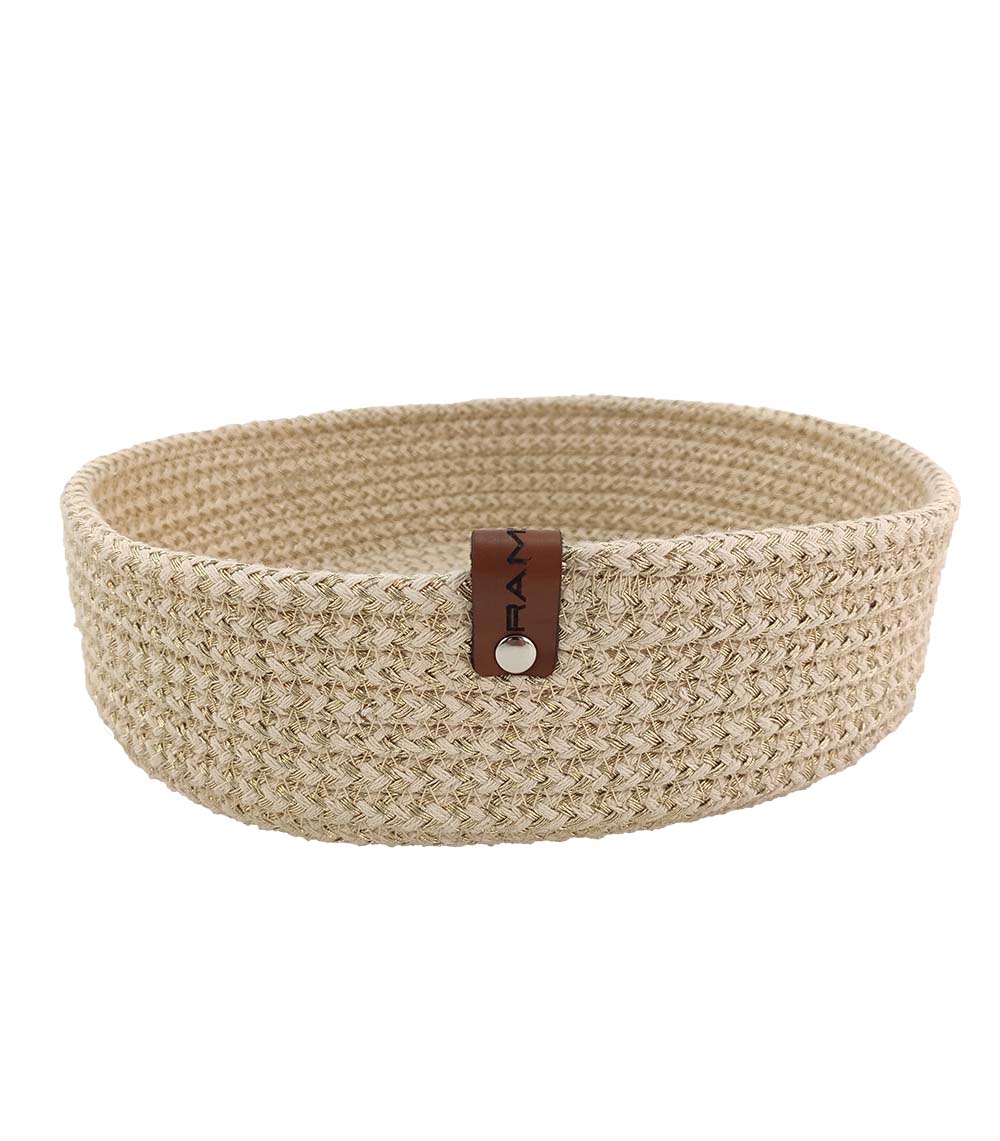 IMG_20220316_1618434-1000x1141-1.jpg Natural and Gold Handmade Cotton Basket for Fruit and Vegetable Storage - BS 014 (28x7cm) - الصورة 1