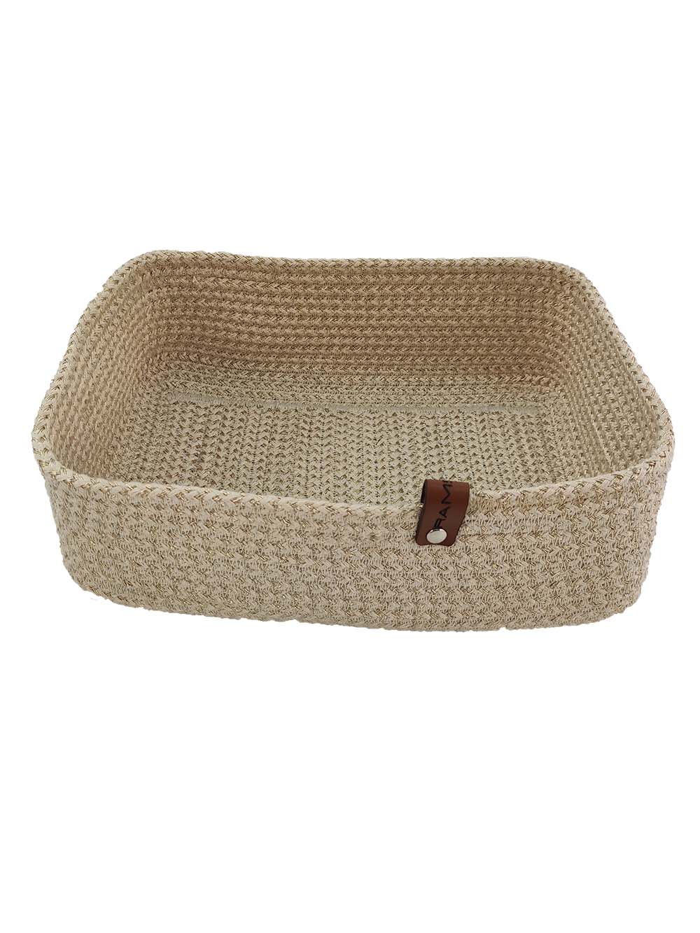IMG_20220316_162236.jpg Natural and Gold Handmade Cotton Basket for Fruit and Vegetable Storage - BS 015 (30x20x10cm) - الصورة 2