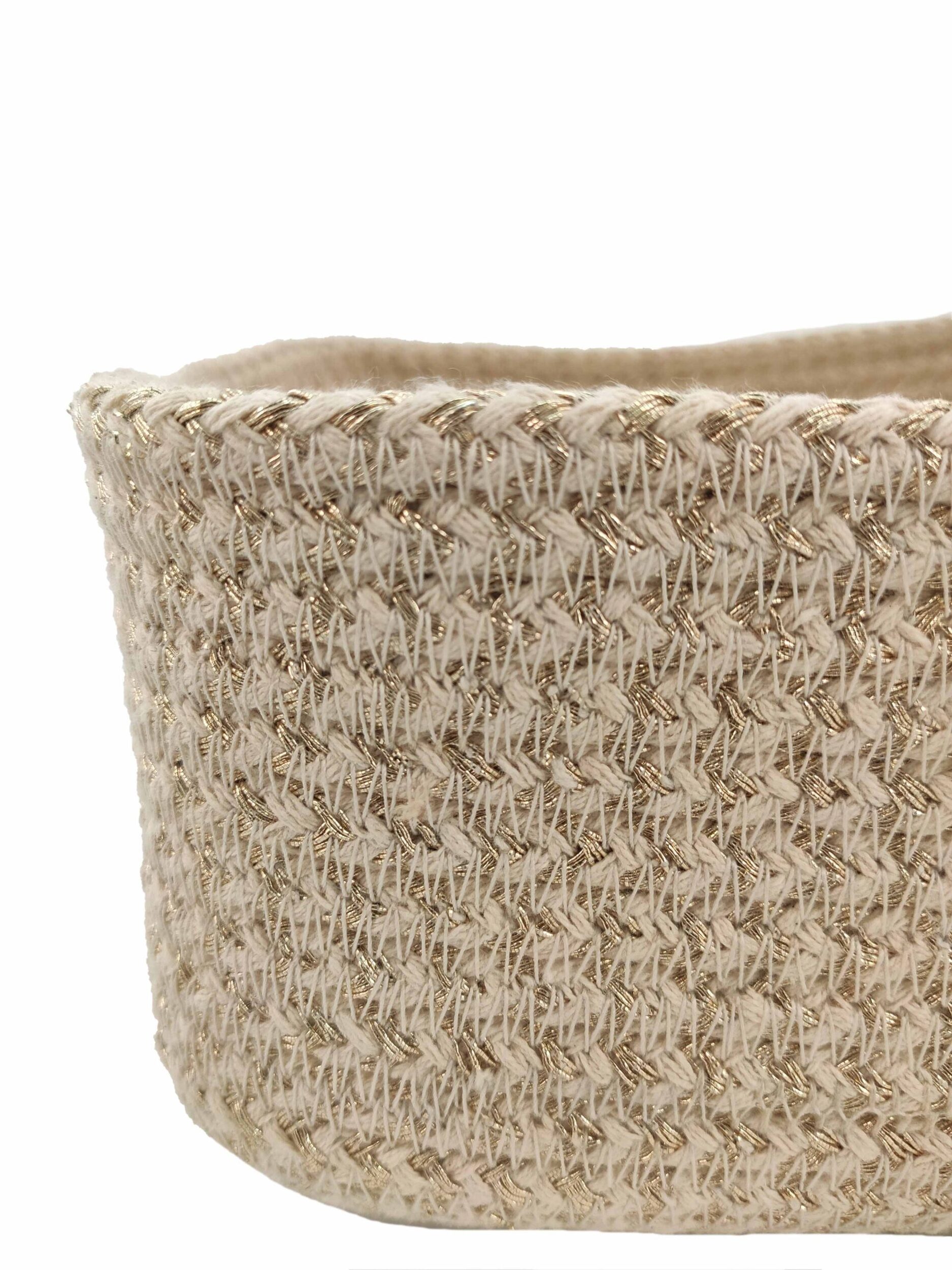 IMG_20220316_162322-scaled-1.jpg Natural and Gold Handmade Cotton Basket for Fruit and Vegetable Storage - BS 015 (30x20x10cm) - الصورة 4