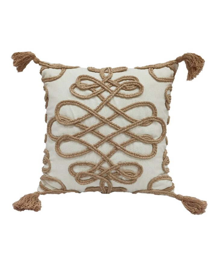 Natural Cotton and Polyester Cushion Cover with Filler, Embroidery, and Tassel for Bed and Couch - CS 158 (45x45cm) - Image 1