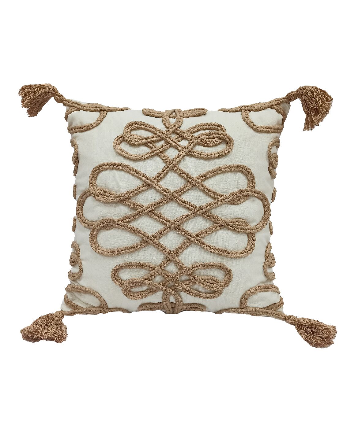 IMG_20220714_152741-1120x1400-1.jpg Natural Cotton and Polyester Cushion Cover with Filler, Embroidery, and Tassel for Bed and Couch - CS 158 (45x45cm) - Image 1