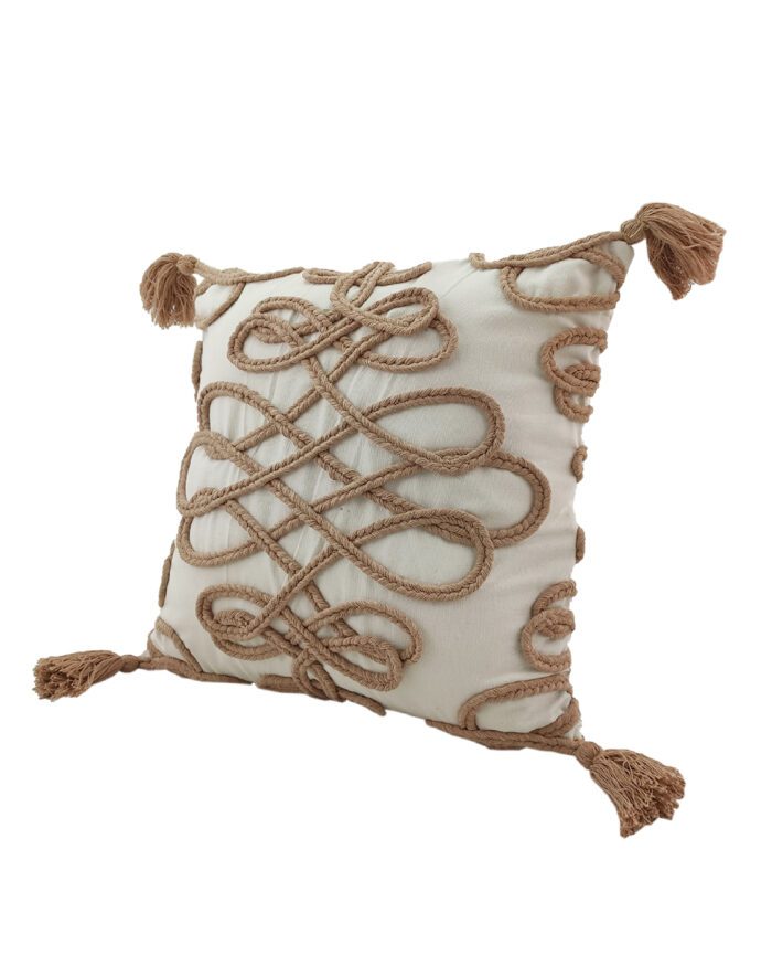 Natural Cotton and Polyester Cushion Cover with Filler, Embroidery, and Tassel for Bed and Couch - CS 158 (45x45cm) - Image 2