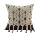White and Black Color Cotton Cushion with Fringes for Window Seat, Floor - CS 172 (45x45cm)