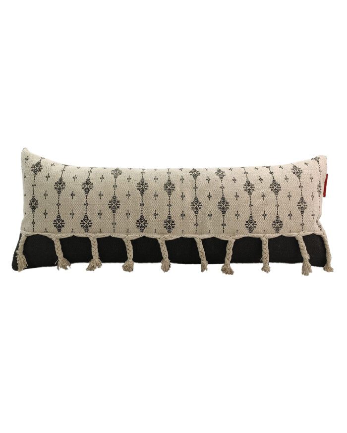⁦White & Black Color Cotton Cushion with Filler for Window Seat, Floor - CS 172 (30x90cm)⁩ - الصورة ⁦1⁩
